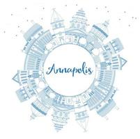 Outline Annapolis Maryland City Skyline with Blue Buildings and Copy Space. vector