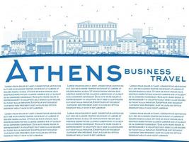 Outline Athens Greece City Skyline with Blue Buildings and Copy Space. vector