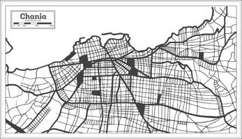 mapa de la ciudad de chania grecia en color blanco y negro en estilo retro. esquema del mapa. vector