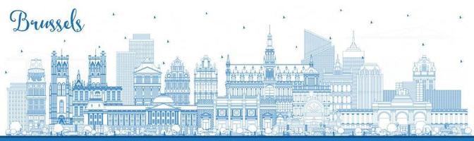 Outline Brussels Belgium City Skyline with Blue Buildings. vector