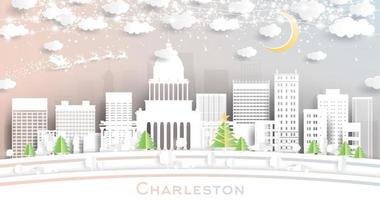 Charleston West Virginia USA City Skyline in Paper Cut Style with Snowflakes, Moon and Neon Garland. vector