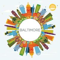 Baltimore USA Maryland City Skyline with Color Buildings, Blue Sky and Copy Space. vector