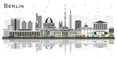 Berlin Germany City Skyline with Gray Buildings and Reflections Isolated on White. vector