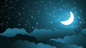 Animated Cartoon Star And Cloud Background. Animation Of Cartoon Paper Background. Glowing Moon And Twinkle Stars Moving In The Sky With Animated Cloud. Cartoon Glowing Star And Cloud Animation video