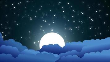 geanimeerd tekenfilm ster en wolk achtergrond. animatie van tekenfilm papier achtergrond. gloeiend maan en twinkelen sterren in beweging in de lucht met geanimeerd wolk. tekenfilm gloeiend ster en wolk animatie video