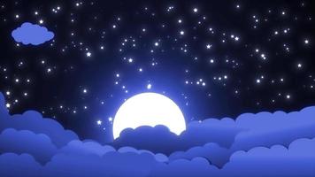 animato cartone animato stella e nube sfondo. animazione di cartone animato carta sfondo. raggiante Luna e scintillio stelle in movimento nel il cielo con animato nube. cartone animato raggiante stella e nube animazione video