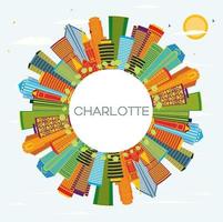 Charlotte North Carolina City Skyline with Color Buildings, Blue Sky and Copy Space. vector