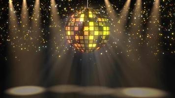 leuchtende Disco-Kugel, die sich mit Bühnenlicht bewegt, bewirkt Tanzen und Party-Hintergrund, Disco-Kugel-Hintergrund, Loop-Animation der Disco-Kugel dreht sich. VJ-Loop-Nachtparty-Animation. Musik-Disco-Hintergrund