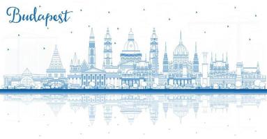 Outline Budapest Hungary City Skyline with Blue Buildings and Reflections. vector