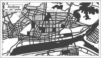 Andong South Korea City Map in Black and White Color in Retro Style. vector