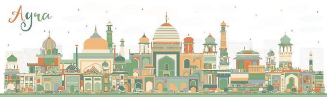 Agra India City Skyline with Color Buildings. vector