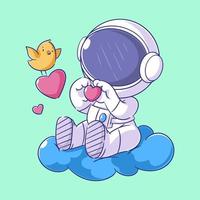 Astronauts are in the clouds and share their love with birds vector