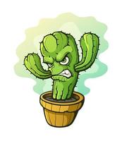 Cartoon angry thorny cactus in a flowerpot vector