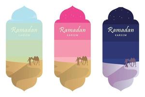 Ramadan Kareem Mosque at dusk, evening and night vector template. Islamic icon, poster, banner. - Vector