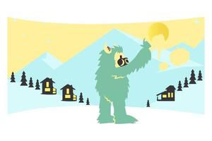 Cartoon Yeti Doing a Graffiti vector