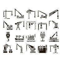 Crane Building Machine Glyph Set Vector