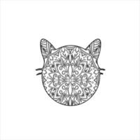 Vector mandala cat coloring page for kids and adult