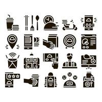 Food Delivery Service Glyph Set Vector