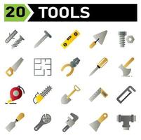 Tools construction icon set include screw, self tapping, bolt, self fastening, construction, nail, tools, carpenter, building, water pass, level, shovel, trowel, cement, equipment, work,bold,tool,saw vector