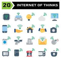 Internet of things icon set include chip, internet of things, processor, chip set, car, smart car, lamp, cloud, computing, computer, desktop, phone, mobile, hand, connecting, home, house, contract vector