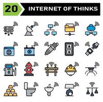 Internet of things icon set include server, database, internet of things, satellite, network, folder, cloud, browser, web, battery, accumulator, spark, plug, key, remote, safety, belt, gas station vector