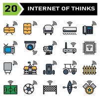 Internet of things icon set include cabinet, furniture, internet of things, sofa, couch, air conditioner, telephone, television, camera, action camera, router, processor, charger, port,school,building vector