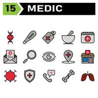 Medic icon set include biology, heredity, genetics, biotechnology, molecules, pregnancy strip, medical device, medical test, health, medical, tag, hospital, pharmacy, medicine, potion, drug vector