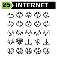 cloud interface icon set include Cloud, connection, internet, network, web, upload, download, remove, block, shield, protect, security, find, padlock, sync, refresh, router, search, server, database vector