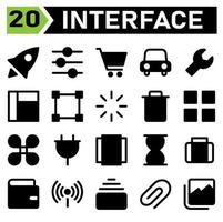 User interface icon set include rocket, start up, project louche, space, user interface, slider, optional, equalizer, filter, sorting, cart, shopping, basket, buy, e commerce, car,transport,automobile vector