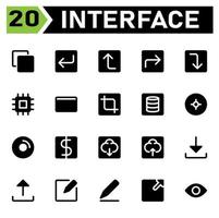 User interface icon set include corner, down, left, arrows, user interface, up, right, chip set, microchip, processor, credit, card, money, transaction, crop, measure, modify, database, storage, data vector