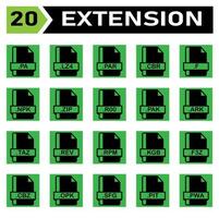 File extension icon set include pa, lza, par, cbr, f, npk, zip, r00, pak, ark, taz, rev, rpm, kgb, f3z, cbz, opk, sfg, pit, pwa, file, document, extension, icon, type, set, format, vector, symbol vector