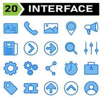 User interface icon set include id card, pass, identity, card, id, photo, phone, call, communication, talk, telephone, picture, image, gallery, scene, pin, map, attach, mention, mark, promotion vector