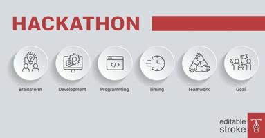 Hackathon sprint event banner design. Brainstorm, development, programming, business solution, technology concept. Vector Illustration with keywords and icons. Editable stroke EPS 10.