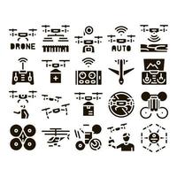 Drone Fly Quadrocopter Glyph Set Vector