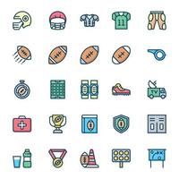 Filled color outline icons for American football. vector