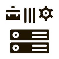 caja de negocios engranaje y tarjetas icono vector glifo ilustración
