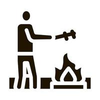 human cooking on camp fire icon Vector Glyph Illustration