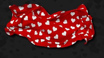 Hearts Pattern Cloth Flying in Wind, Happy Valentines Day, Floating Cloth 3D Rendering, Luma Matte Selection video