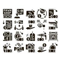 Pawnshop Exchange Glyph Set Vector