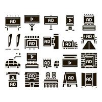 Outdoor Media Advertising Promo Icons Set Vector