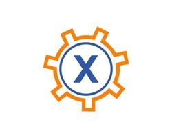 Initial Letter X Gear Logo Design Template. Gear Engineer Logotype vector