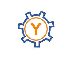 Initial Letter Y Gear Logo Design Template. Gear Engineer Logotype vector