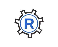 Initial Letter R Gear Logo Design Template. Gear Engineer Logotype vector