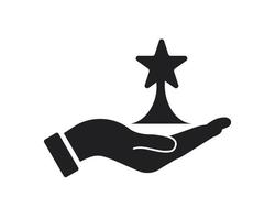 diseño de logotipo de estrella de mano. logotipo de premio con vector de concepto de mano. diseño de logotipo de mano y estrella