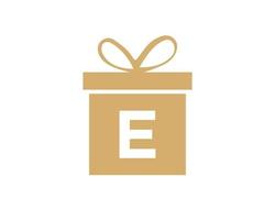 Letter E Gift Box Logo Vector Template
