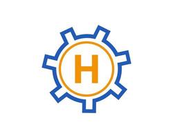 Initial Letter H Gear Logo Design Template. Gear Engineer Logotype vector