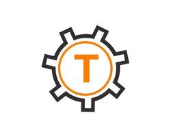 Initial Letter T Gear Logo Design Template. Gear Engineer Logotype vector