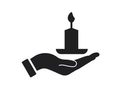 diseño de logotipo de vela de mano. logotipo de vela con vector de concepto de mano. diseño de logotipo de mano y vela