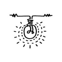 Doodle hand drawn light bulb icon with concept of idea. solution. isolated on white background. vector illustration