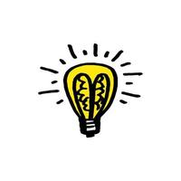 Doodle hand drawn light bulb icon with concept of idea. solution. isolated on white background. vector illustration